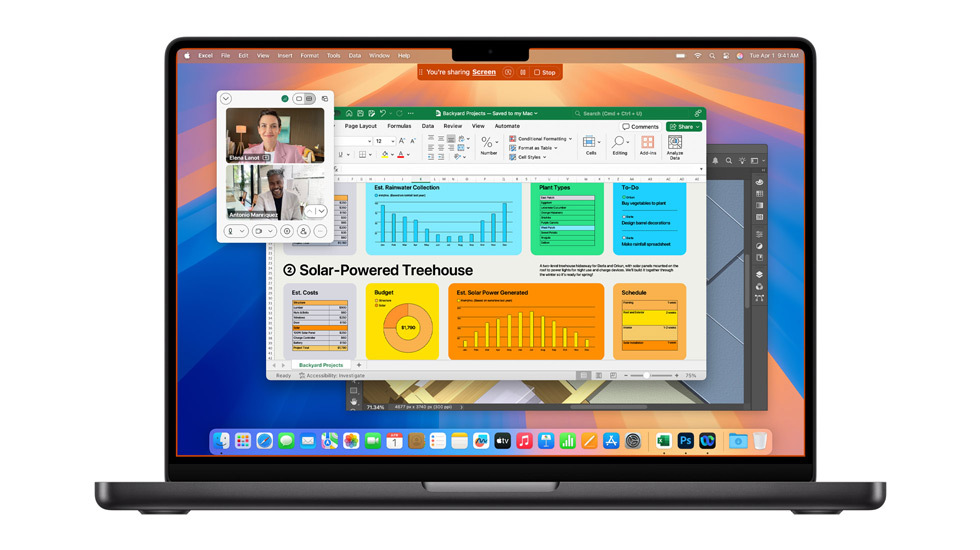 Ein Mac Display mit mehreren geöffneten Apps, darunter Zoom und Excel.