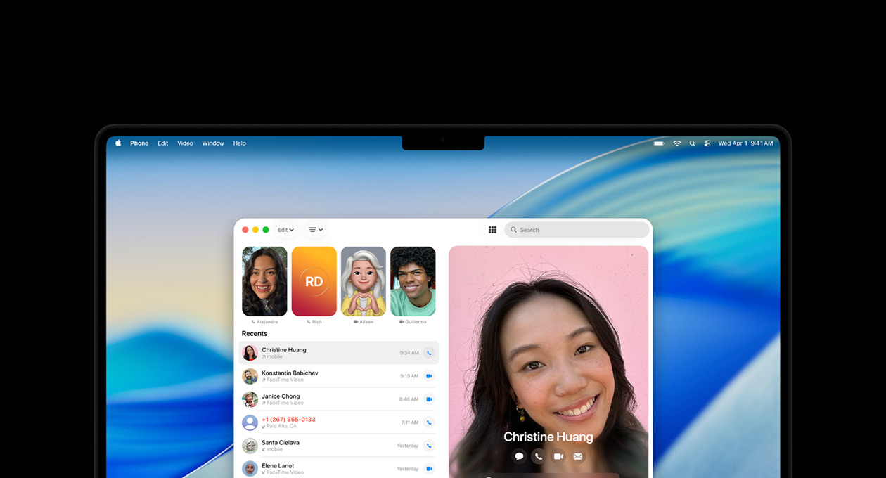 A MacBook Pro and iPhone side by side, MacBook Pro screen displays the Phone app and Live Activities from the Uber app, iPhone shows the Uber app
