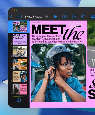 Avoinna oleva Keynote-ikkuna, jossa näkyvät tyylikkäät, virtaviivaiset säätimet.