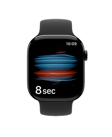 Apple Watch Series 11, magasfényű kozmoszfekete alumíniumtok, az Egészség app a véroxigénszintet méri, fekete sportszíj