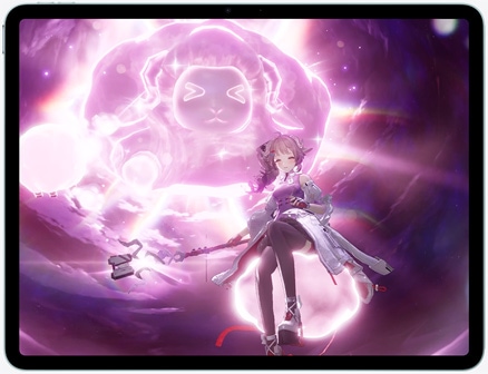 „iPad Air“, priekinė išorinė dalis, matoma veiksmo žaidimo „Control“ sceną