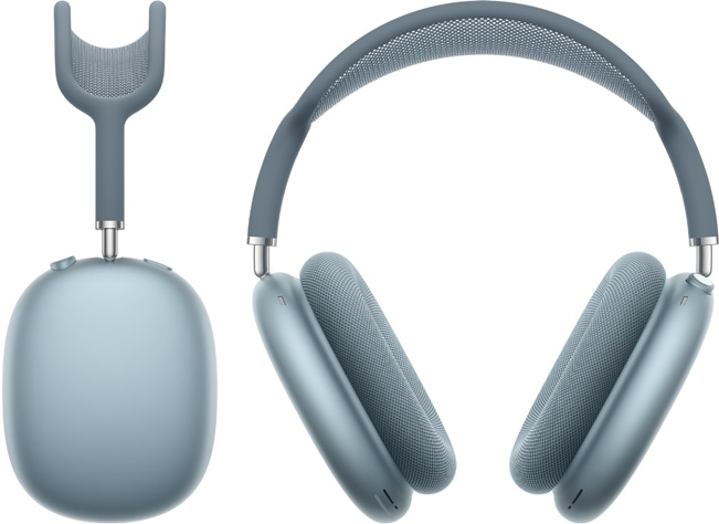 صورة لسماعات AirPods&nbsp;Max 2 باللون الأزرق من الأمام ومن الجانب