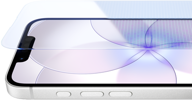 جهاز iPhone 17e، الجزء الخارجي الأمامي مع درع السيراميك 2، الجهة الجانبية الخارجية، لون أبيض، الأزرار: زر الإجراءات، وزرّا ضبط مستوى الصوت