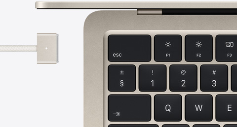 MacBook Air in Starlight color with color-matched MagSafe cable