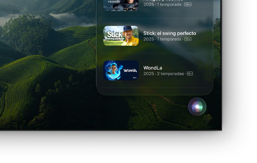 Una televisión de pantalla plana con una lista de películas y series de Apple TV