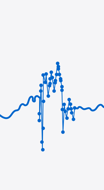 Ein Liniendiagramm zeigt Veränderungen in Daten mit unterschiedlichen hohen und niedrigen Punkten