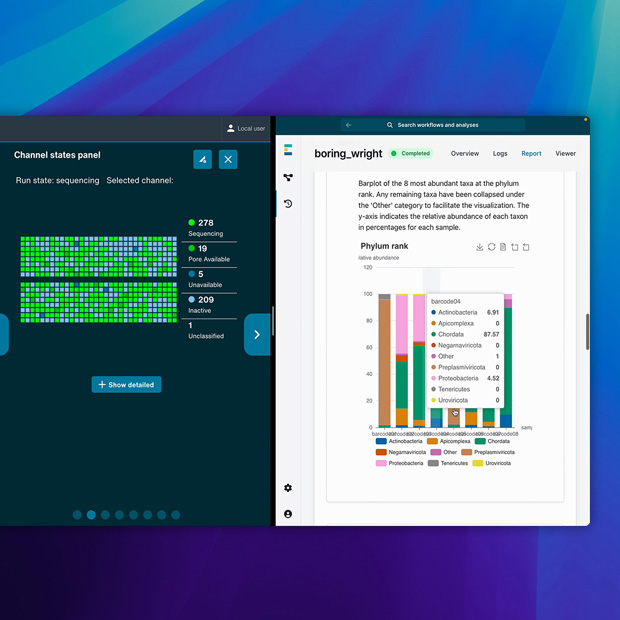 Phần mềm hiển thị ứng dụng Oxford Nanopore.