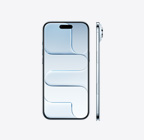 iPhone Air, priekšpuses skats, debeszila krāsa, Dynamic Island centrā augšpusē, sānskats, ļoti plāns profils, sānu poga, Camera Control virsma