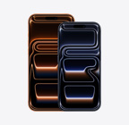 iPhone 17 Pro Max, priekšpuses skats, kosmiski oranža krāsa, iPhone 17 Pro, priekšpuses skats, zilimelna krāsa