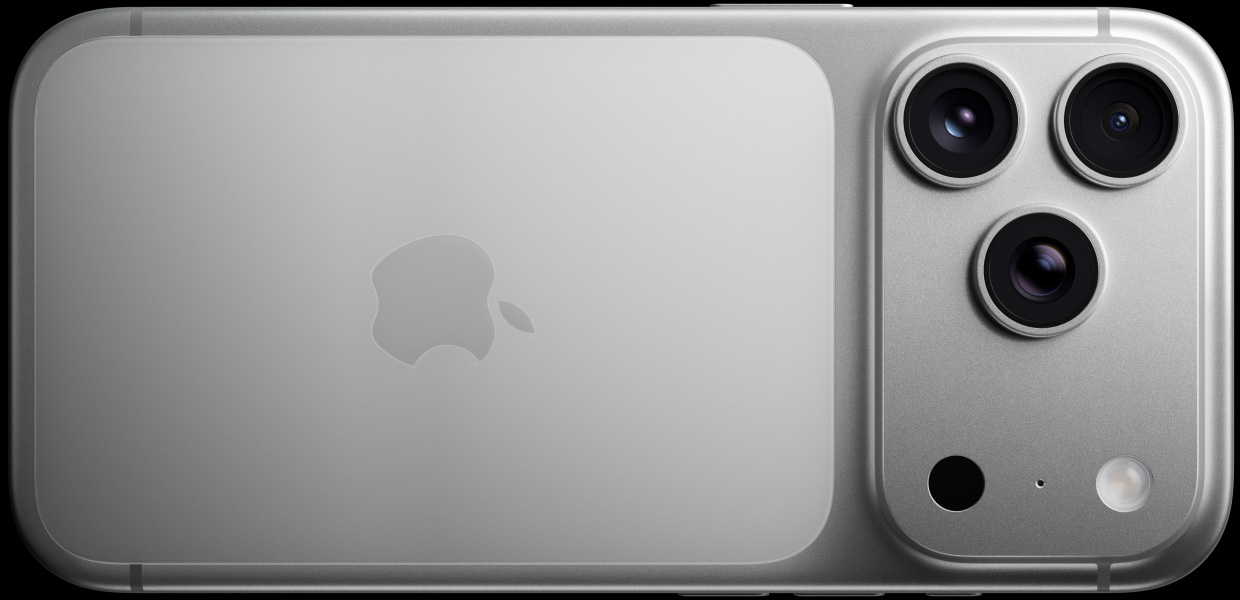 iPhone 17 Pro, achterkant in Zilver, Pro Fusion-camerasysteem, 3 lenzen, microfoon, flitser