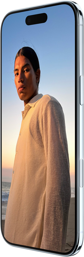 iPhone Air, face arrière, coloris bleu ciel, système caméra principale Fusion dans le plateau au sommet