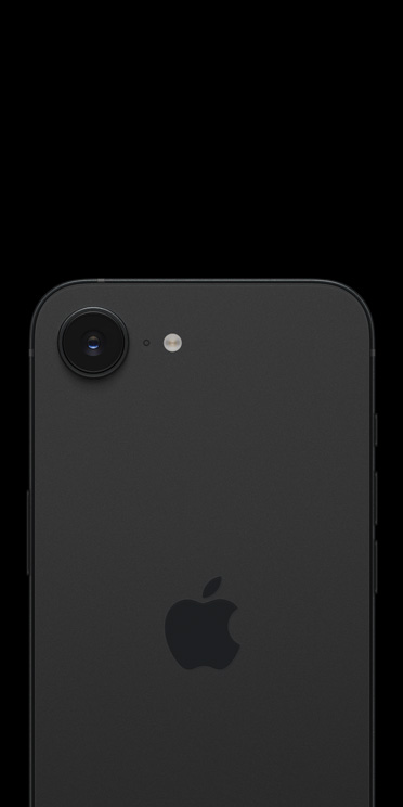 iPhone Air in Space Black finish, back exterior showcasing Advanced dual camera system, 2-in-1 lens, LiDAR, flash and microphone