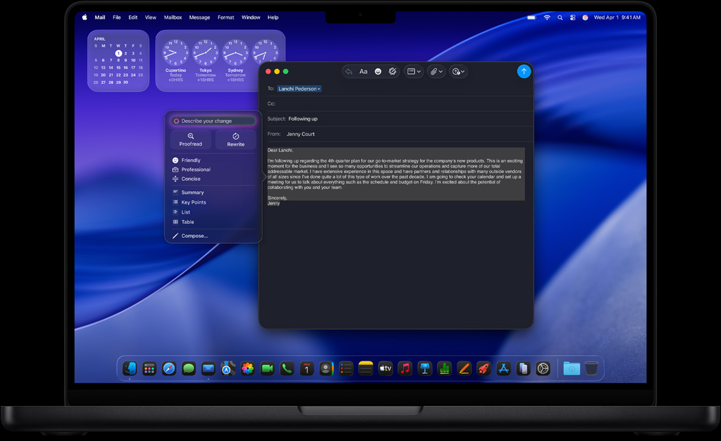 Alat Menulis Apple Intelligence digunakan untuk menulis email