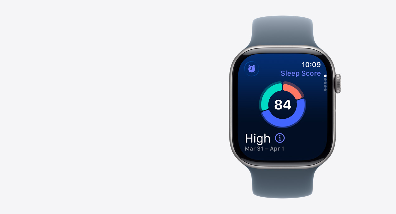 Apple Watch Series 11 com caixa em alumínio cinzento sideral e ecrã com classificação do sono